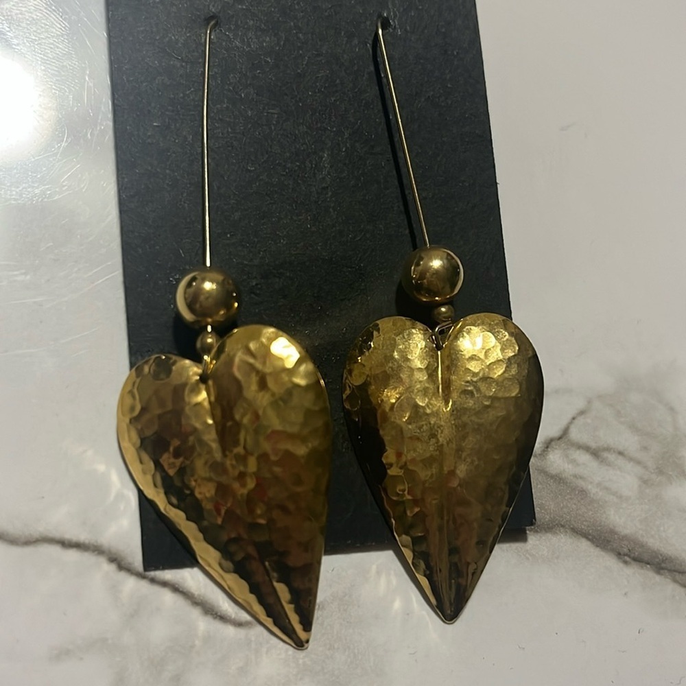 Women’s Pair Delicate Goldtone Hammered w/Bead Earrings, New